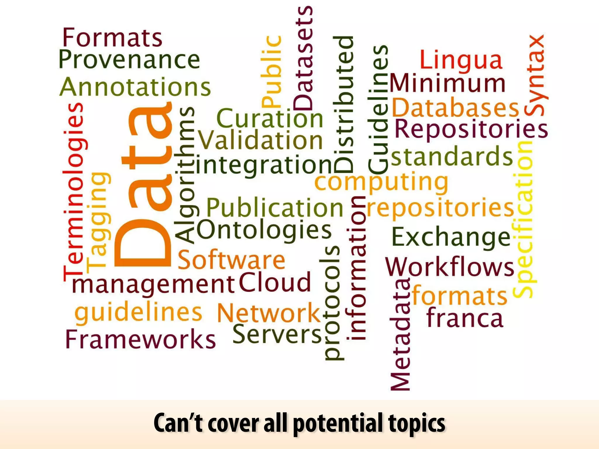 Can’t cover all potential topics 
 