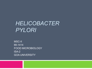 HELICOBACTER
PYLORI
MSC-II
MI-1414
FOOD MICROBIOLOGY
ISA-2
GOA UNIVERSITY
 