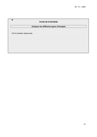 MI – IV – 200A




6/
                                  FICHE DE SYNTHESE

                         Analyser les différents types d’énergies


Voir le dossier ressources.




                                                                               19
 
