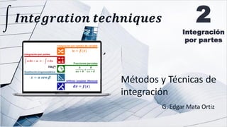 න 𝑰𝒏𝒕𝒆𝒈𝒓𝒂𝒕𝒊𝒐𝒏 𝒕𝒆𝒄𝒉𝒏𝒊𝒒𝒖𝒆𝒔 2
Integración
por partes
Métodos y Técnicas de
integración
G. Edgar Mata Ortiz
 
