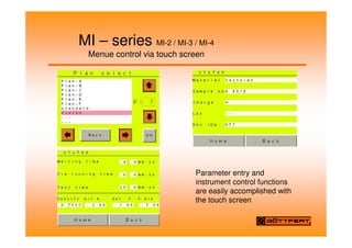 MI – series MI-2 / MI-3 / MI-4
Menue control via touch screen
Parameter entry and
instrument control functions
are easily accomplished with
the touch screen
 