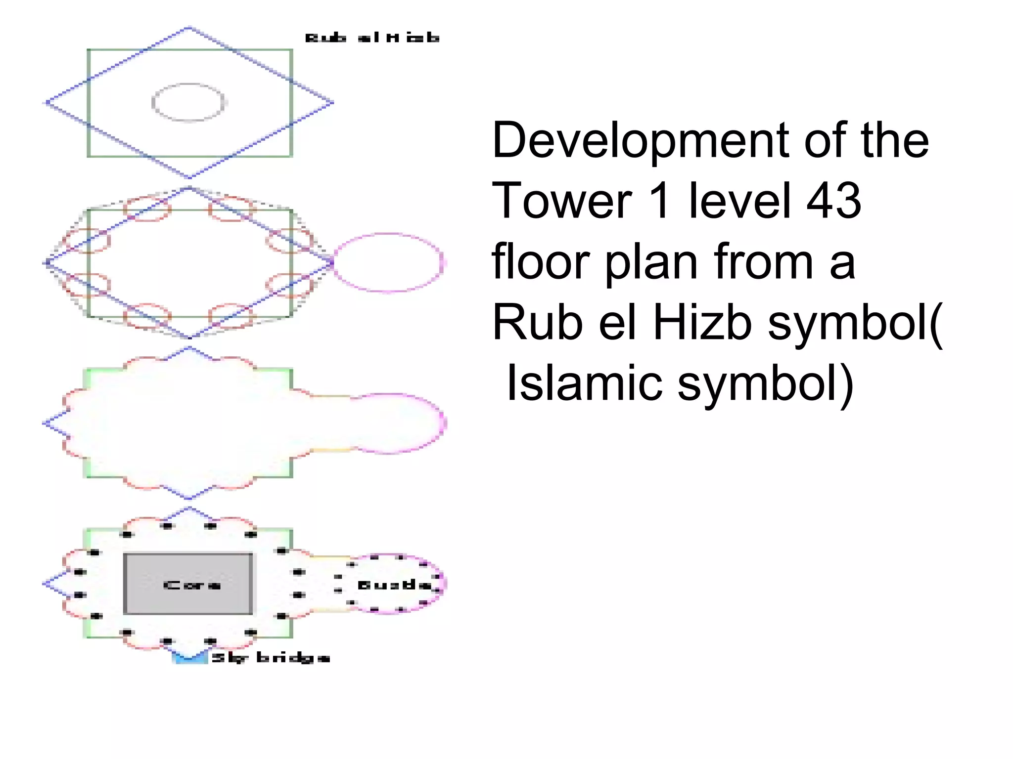 Development of the Tower 1 level 43 floor plan from a Rub el Hizb symbol(  Islamic symbol) 