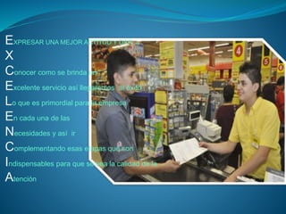 EXPRESAR UNA MEJOR ACTITUD Y DAR a 
X 
Conocer como se brinda un 
Excelente servicio así llegaremos al éxito 
Lo que es primordial para la empresa 
En cada una de las 
Necesidades y así ir 
Complementando esas etapas que son 
Indispensables para que se vea la calidad de la 
Atención 
 