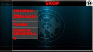 PENGENAL
AN
SKOP
ORGANISAS
I
FUNGSI
KONFLIK
KESIMPULA
N
 