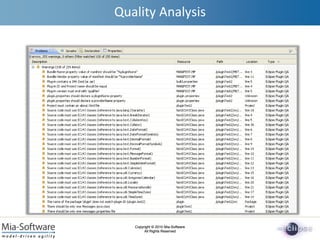Copyright © 2010 Mia-Software
All Rights Reserved
Copyright © 2010 Mia-Software
All Rights Reserved
Quality Analysis
 