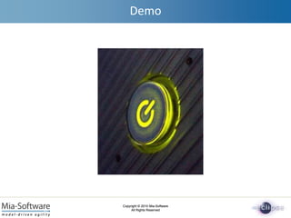 Copyright © 2010 Mia-Software
All Rights Reserved
Copyright © 2010 Mia-Software
All Rights Reserved
Demo
 
