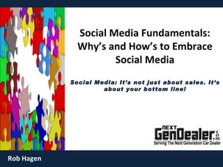 Social Media Fundamentals: Why’s and How’s to Embrace Social Media Social Media: It’s not just about sales. It’s about your bottom line! Rob Hagen 