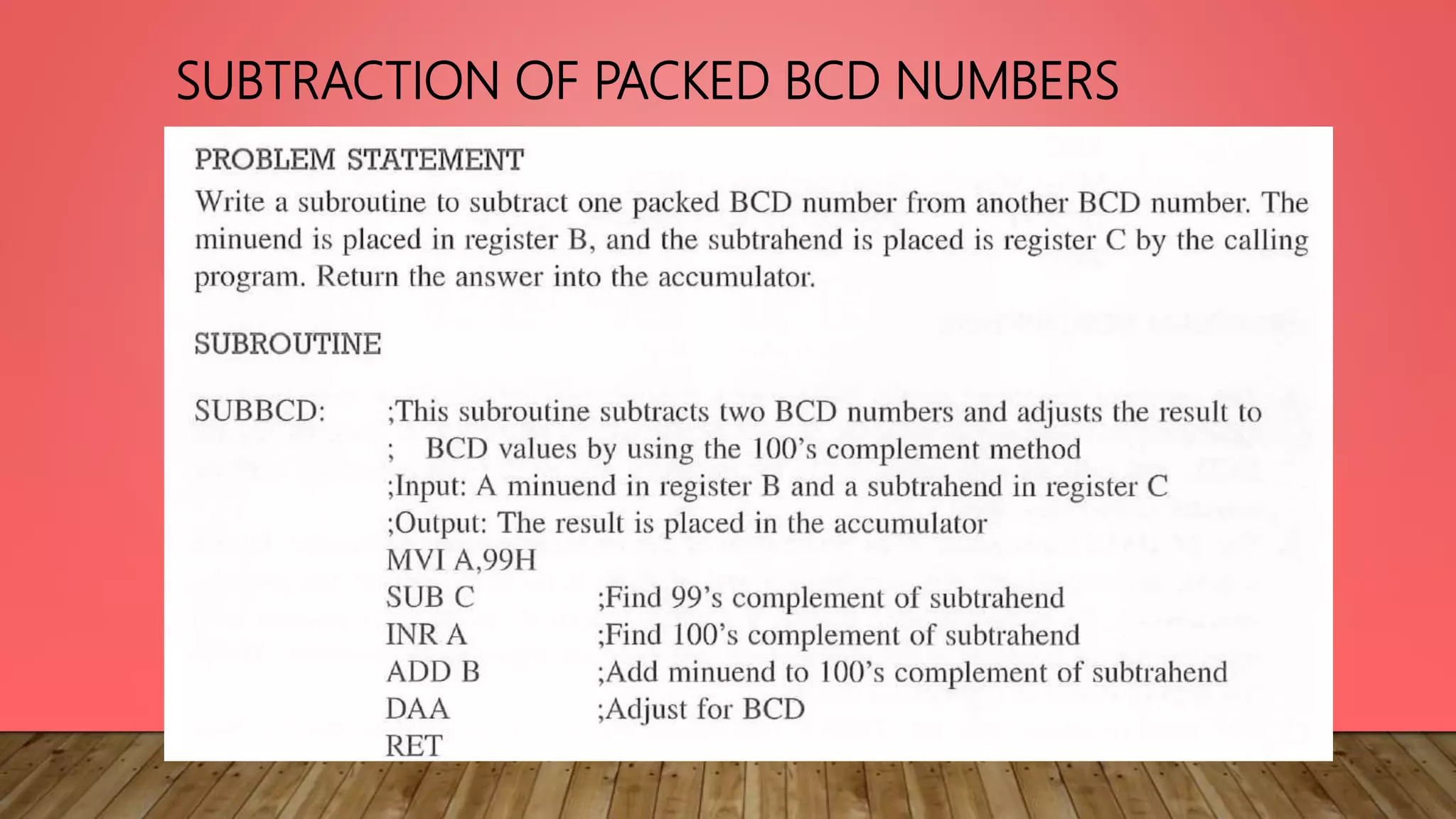 SUBTRACTION OF PACKED BCD NUMBERS
