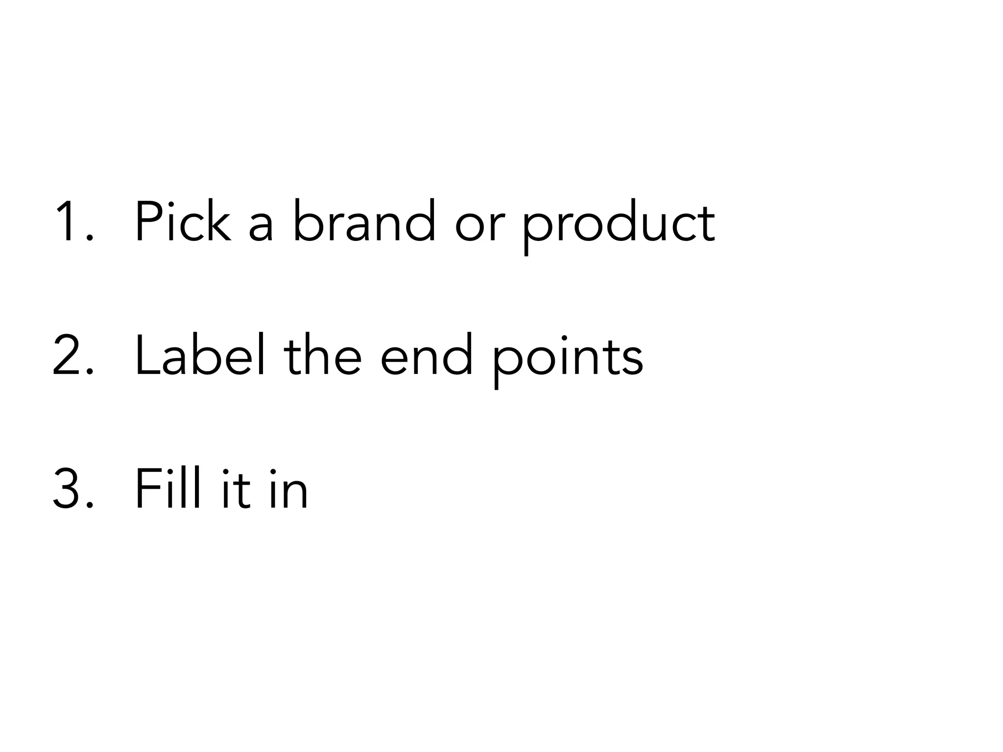 1.  Pick a brand or product
2.  Label the end points
3.  Fill it in
 