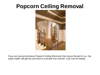 Popcorn Ceiling Removal
If you are concerned about Popcorn Ceiling Removal, then leave the job for us. Our
expert staffs will get the job done in a hassle free manner. Call now for details.
 