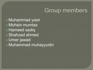 Muhammad yasir
Mohsin mumtaz
Hameed sadiq
Shahzad ahmed
Umer jawad
Muhammad muhayyudin
 