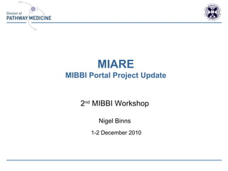 MIARE MIBBI Portal Project Update 2 nd  MIBBI Workshop Nigel Binns 1-2 December 2010 