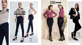 C I N T U R A
E N T A L L E P E R F E C T O
Leggins
FullLicra//
Negro
S,M,L
Cod.32835
S/.59.90
Pantalón
Drill//
Azul
28,30,32
Cod.41102
S/.89.90
Jeans
DenimStretch//
Negro
28,30,32
Cod.39224
S/.139.90
JEANS
LUCE TU FIGURA
D I S E Ñ O S I R R E S I S T I B L E S
4544
 