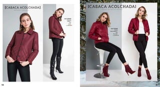 CASACA ACOLCHADA
B O T O N E S F O R R A D O S
Chaqueta
Taslán//
Vino
S,M,L
Cod.1230320
S/.139.90
CASACA ACOLCHADA
C A S A C A E N T A S L Á N M O J A D O
Casaca
TaslánMojado//
Vino
XS,S,M,L
Cod.1225320
S/.119.90
5756
 