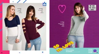 Polo
Viscosa//
Azulc/Hueso
S,M,L
Cod.178215
S/.54.90
Polo
RibAcanalado//
Vino
S,M,L
Cod.182215
S/.59.90
Polo
Bomber c/ Encaje //
Melange Claro
S, M, L
Cod.186015
S/.84.90
texturas
texturas
texturas
DETALLE DE ENCAJE
EN LOS BRAZOS
9796
 