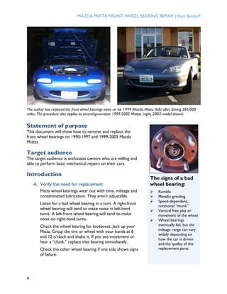 Mazda Miata Front Wheel Bearing Repair PDF