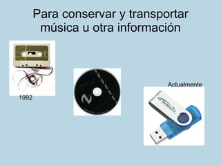 Para conservar y transportar música u otra información 1992 Actualmente 