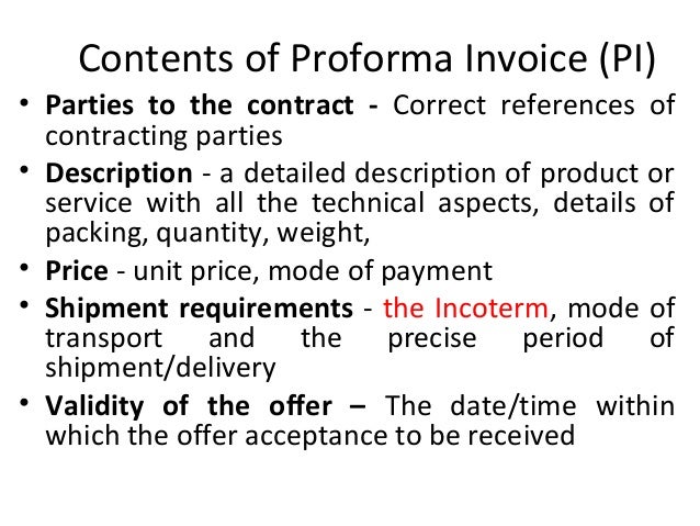 pi proforma invoice