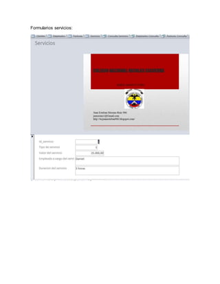 Formularios servicios:
 