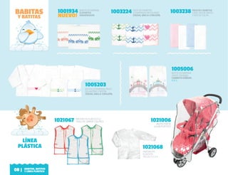 PINTORCITO PLÁSTICO C/
TOALLITA, VARIOS COLORES.1021067 PROTECTOR DE
LLUVIA PLÁSTICO.
1021006
PINTORCITO
PLÁSTICO.
TALLES 1-2-3-4
1021068
LÍNEA
PLÁSTICA
PACK DE 2 BABITAS
ESTAMPADAS EN COLORES
ZIGZAG, ANCLA-CORAZÓN.
1003224 PACK DE 4 BABITAS
LISAS, DOS BLANCAS
Y DOS DE COLOR.
1003238BABITA ESTAMPADA
ELEFANTES
ENAMORADOS
1001934
NUEVO!
BABITAS
Y BATITAS
BATITA ESTAMPADA
CRUCE TRASERO
CAMINITO SOÑADO.
H.A.S.
1005006
BATITA ESTAMPADA CRUCE
DELANTERO Y BOTÓN
ZIGZAG, ANCLA-CORAZÓN.
1005203
08 | BABITAS, BATITAS
Y LÍNEA PLÁSTICA
 