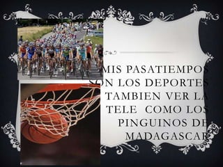 MIS PASATIEMPOS
SON LOS DEPORTES
 Y TAMBIEN VER LA
   TELE COMO LOS
     PINGUINOS DE
      MADAGASCAR
 