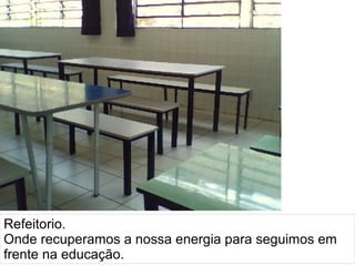 
      
     
      
       Refeitorio. 
       Onde recuperamos a nossa energia para seguimos em frente na educação. 
      
     