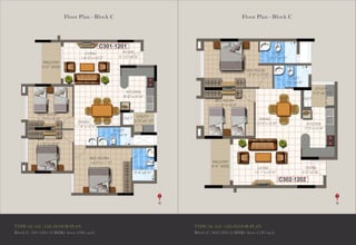 Floor Plan - Block C Floor Plan - Block C
TYPICAL 3rd - 12th FLOOR PLAN
Block C: 301-1201 (3 BHK) Area 1386 sq.ft.
TYPICAL 3rd - 12th FLOOR PLAN
Block C: 302-1202 (2 BHK) Area 1129 sq.ft.
 