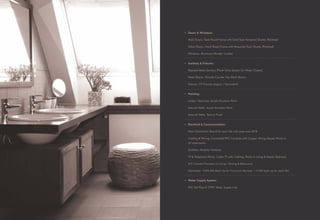 • Doors & Windows:
Main Doors: Teak-Wood Frame with Solid Teak Veneered Shutter (Polished)
Other Doors: Hard-Wood Frame with Masonite Flush Shutter (Polished)
Windows: Aluminum Powder Coated
• Sanitary & Fixtures:
Reputed Make Sanitary (Flush Valve System for Water Closets)
Wash Basins: Granite Counter Top Wash Basins
Fixtures: CP Fixtures (Jaguar / Equivalent)
• Painting:
Lobby / Staircase: Acrylic Emulsion Paint
Internal Walls: Acrylic Emulsion Paint
External Walls: Texture Finish
• Electrical & Communication:
Main Distribution Board for each flat with area-wise MCB
Cabling & Wiring: Concealed PVC Conduits with Copper Wiring Geyser Points in
all washrooms
Switches: Modular Switches
TV & Telephone Points: Cable TV with Cabling, Points in Living & Master Bedroom
A/C Conduit Provision in Living / Dining & Bedrooms
Generator: 100% DG Back Up for Common Services, 1.5 KW back up for each flat
• Water Supply System:
PVC Soil Pipe & CPVC Water Supply Line
 