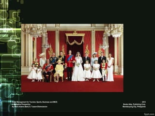 Event Management for Tourism, Sports, Business and MICE:                         2012
A Philippine Perspective                                   Books Atbp. Publishing Corp.
By Maria Arlene (Bam) S. Tuazon-Disimulacion               Mandaluyong City, Philippines
 