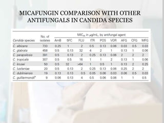 MICAFUNGIN COMPARISON WITH OTHER
ANTIFUNGALS IN CANDIDA SPECIES
 