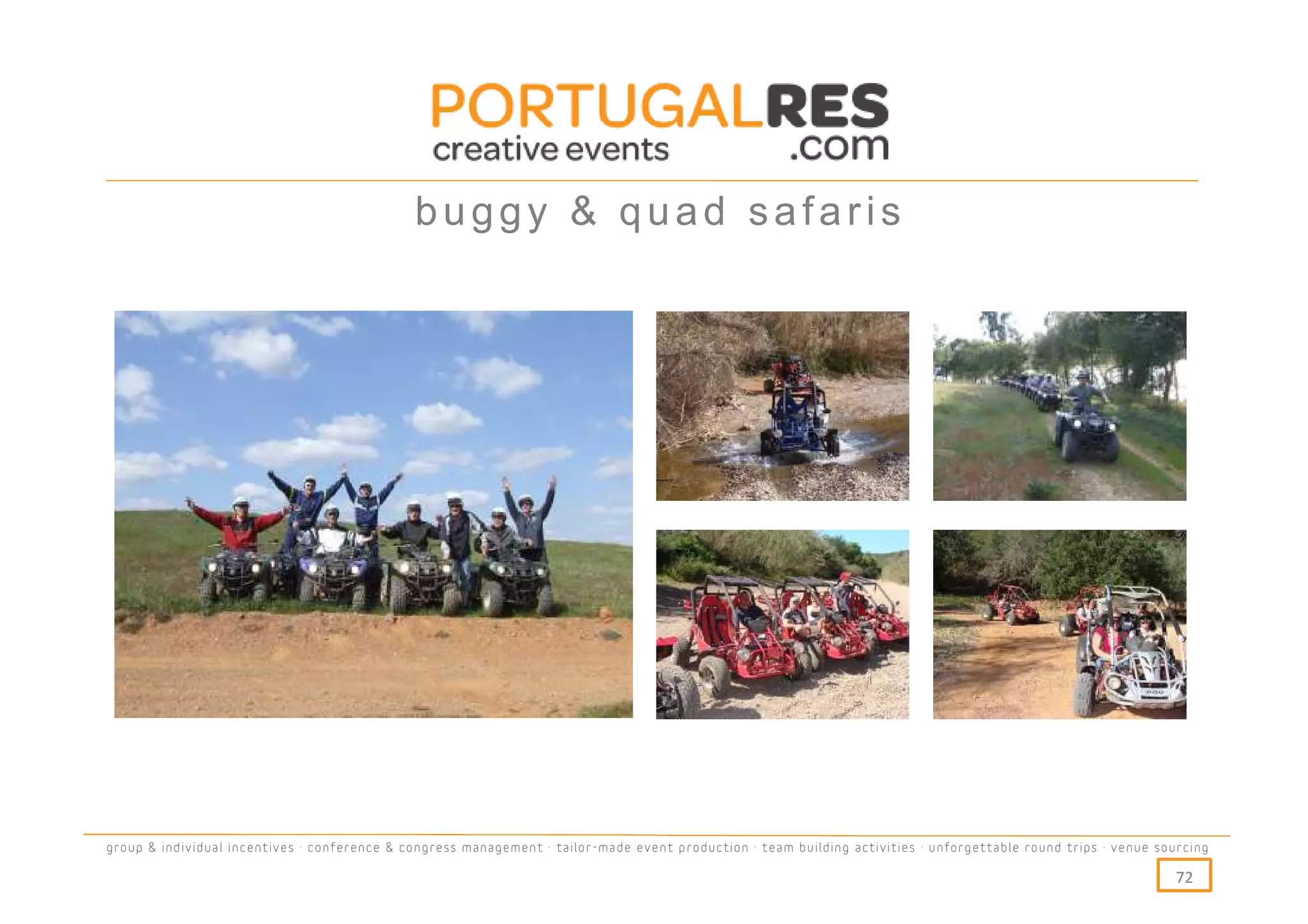 buggy & quad safaris




group & individual incentives · conference & congress management · tailor-made event production · team building activities · unforgettable round trips · venue sourcing

                                                                                                                                                                  72
 