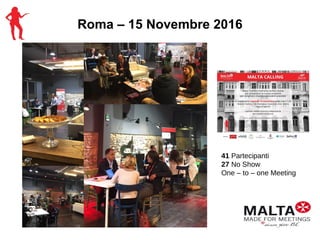 Roma – 15 Novembre 2016
41 Partecipanti
27 No Show
One – to – one Meeting
 