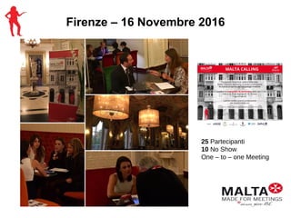 Firenze – 16 Novembre 2016
25 Partecipanti
10 No Show
One – to – one Meeting
 