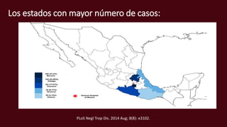 Los estados con mayor número de casos:
PLoS Negl Trop Dis. 2014 Aug; 8(8): e3102.
 