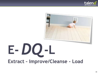 E- DQ -L
      Extract – Improve/Cleanse - Load
© Talend 2011 – Stri2y Private & Confidential
© Talend 2011                                   26
 