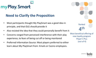 Users Stick with MyPlaySmart
• Very few complaints to gaming floor staff: only frustration from players
who are less comfo...
