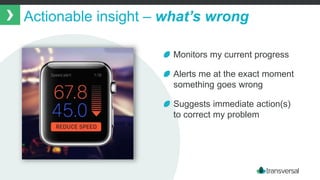 › Actionable Insight – What’s coming
Monitors potential problems
Alerts me when certain criteria
is met, exceeded or abnor...