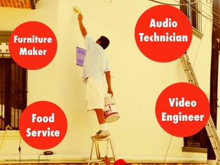 https://www.ﬂickr.com/photos/28430977@N07/14625657953/
Furniture
Maker
Audio
Technician
Video
EngineerFood
Service
 