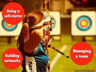 Being a
self-starter
Building
networks
Managing
a team
https://www.ﬂickr.com/photos/9242564@N07/4929302647/
 