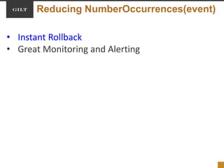 Reducing NumberOccurrences(event)
• Instant Rollback
• Great Monitoring and Alerting
 