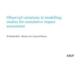 Observed variations in modelling 
studies for cumulative impact 
assessment 
Dr Michael Bull – Director, Ove Arup and Partners 
 