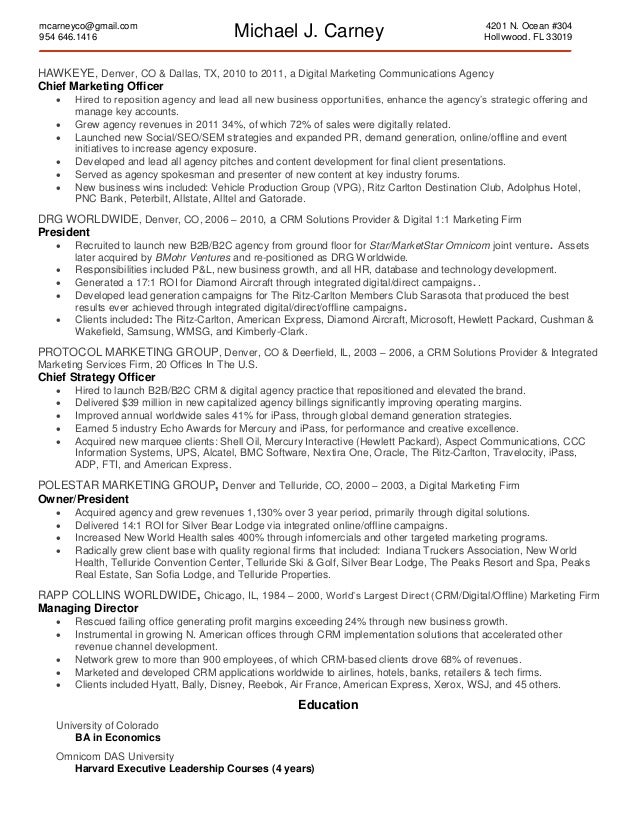 chief marketing officer resumes