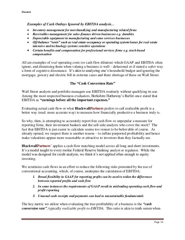 valuation analysis ebitda shortcomings account receivables examples