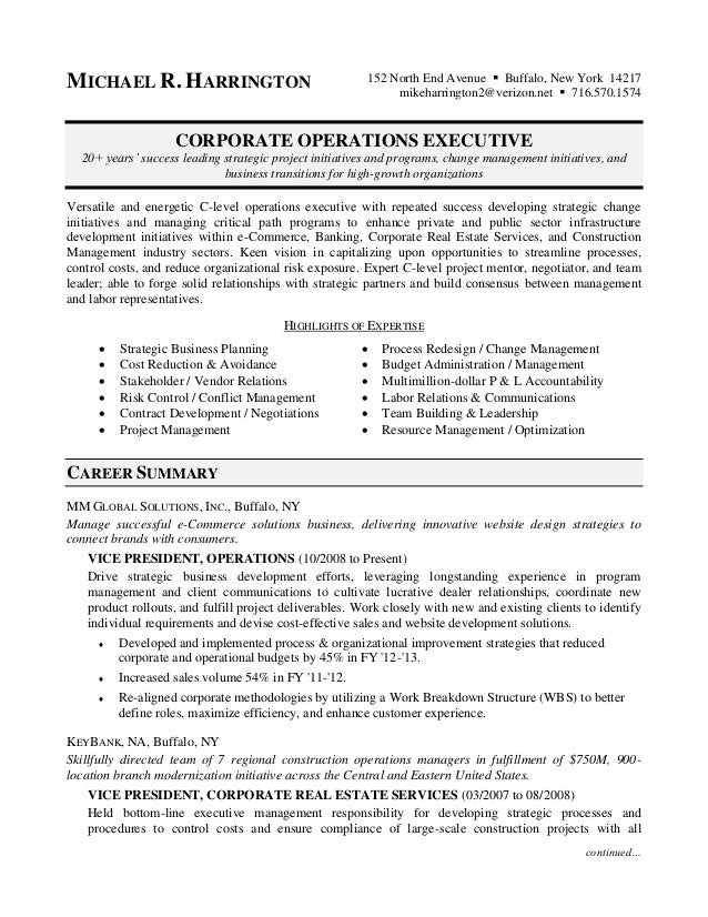 michael harrington corporate operations resume vice president of operations resume