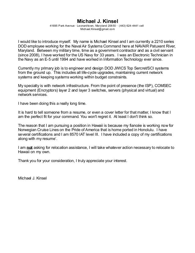 michael j kinsel hawaiian cover letter relocate letter