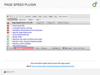 PAGE SPEED PLUGIN




                   Get actionable insights about issues with page speed.
              Get it: http://code.google.com/speed/page-speed/download.html


 @ipullrank
 