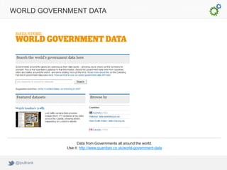 WORLD GOVERNMENT DATA




                    Data from Governments all around the world.
              Use it: http://www.guardian.co.uk/world-government-data


 @ipullrank
 