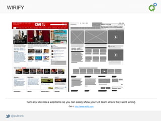 WIRIFY




              Turn any site into a wireframe so you can easily show your UX team where they went wrong.
                                                Get it: http://www.wirify.com



 @ipullrank
 