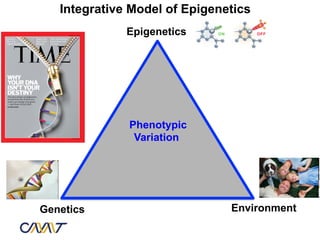 Integrative Model of Epigenetics
              Epigenetics




              Phenotypic
               Variation




Genetics                       Environment
 