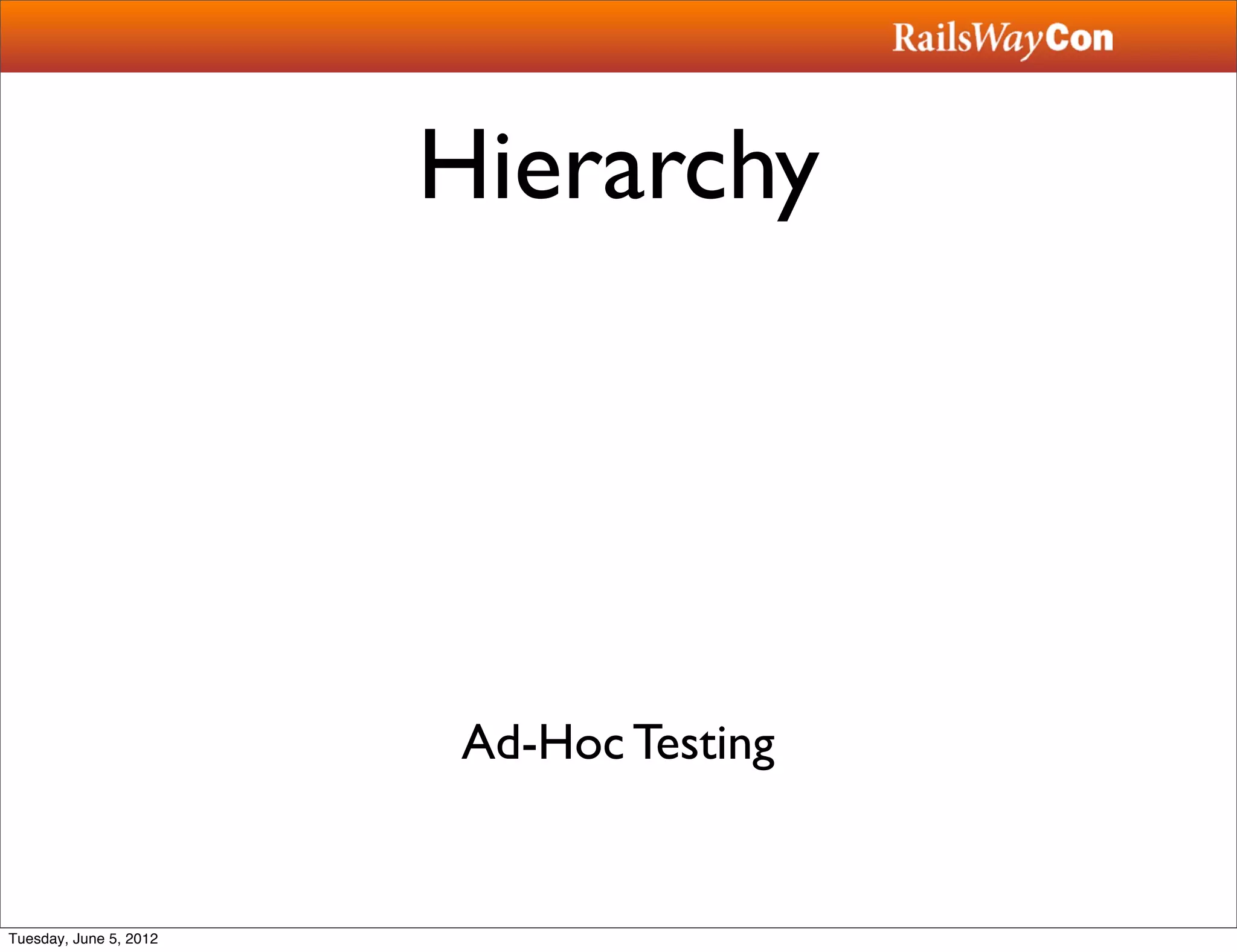 Hierarchy




                        Ad-Hoc Testing


Tuesday, June 5, 2012
 